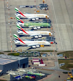 Airbus A380 for Emirates in front of completion on the apron, Finkenwerder Airport, Finkenwerder