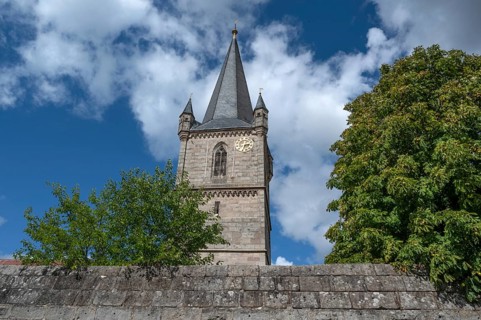 Tower of St. Mary's Pilgrimage Church, the third largest fortified church in Germany, built from