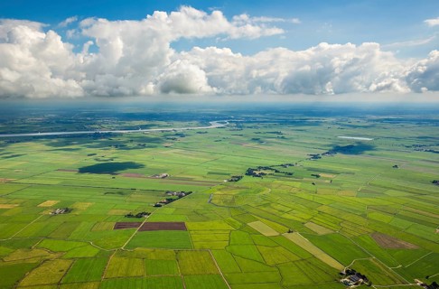 Fields in the polder land, drainage ditches in the marshes, green landscape, Bunde unified