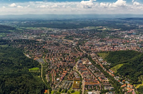Overview of Freiburg, Freiburg im Breisgau, Breisgau, Baden-Württemberg, Germany, Europe, aerial