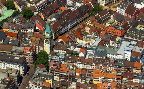 Old town of Freiburg with Schwabentor, Freiburg im Breisgau, Breisgau, Baden-Württemberg, Germany,