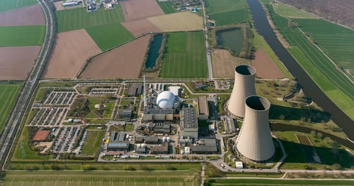Nuclear power plant Grohnde, nuclear power plant, nuclear power plant on the Weser, cooling towers,