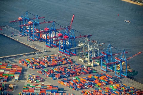 Hamburg harbour, container port Waltershof, container, container cranes, Hamburg, Germany, Europe,