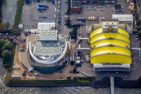 Stage Theatre Hamburg, Lion King Musical, Hamburg harbour, Hamburg, Germany, Europe, aerial view,