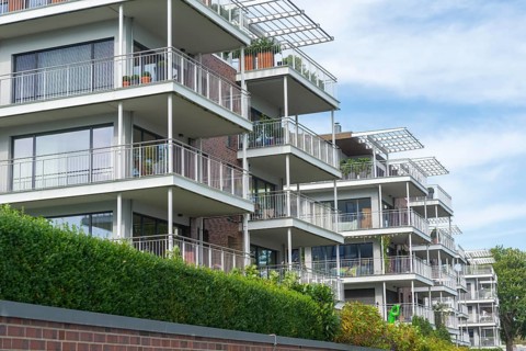 Modern buildings on the Kiel Fjord, Baltic Sea, Kiel, Holtenau district, architecture, row,