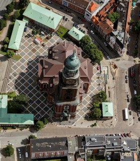 Tower of St Michael's Church, St Michael's Church, Hamburg, Germany, Europe, aerial view,