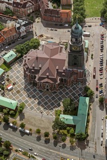 Tower of St Michael's Church, St Michael's Church, Hamburg, Germany, Europe, aerial view,