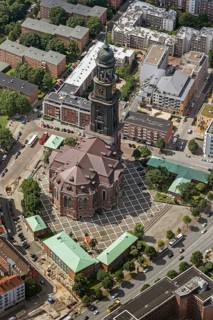 Tower of St Michael's Church, St Michael's Church, Hamburg, Germany, Europe, aerial view,