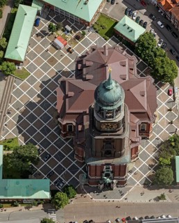 Tower of St Michael's Church, St Michael's Church, Hamburg, Germany, Europe, aerial view,