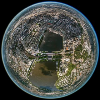 Inner Alster Lake, Außenalster, Kennedybrücke, fisheye lens, fisheye, round picture, Hamburg,