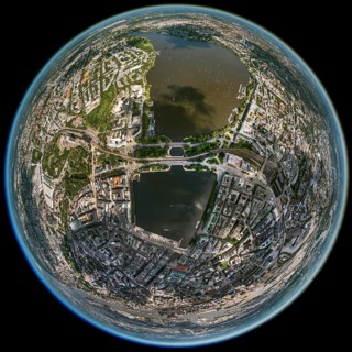 Inner Alster Lake, Außenalster, Kennedybrücke, fisheye lens, fisheye, round picture, Hamburg,