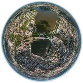 Inner Alster Lake, Außenalster, Kennedybrücke, fisheye lens, fisheye, round picture, Hamburg,