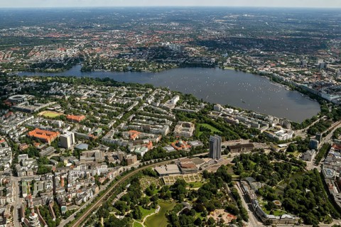 Congress Centrum Hamburg, Planten un Blomen from CCH, The Radison-SAS Hotel - Hamburg's highest