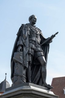 Albert, Prince of Saxony, Coburg and Gotha, statue, memorial, marketplace, Coburg, Upper Franconia,