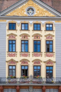 Facade, Renaissance, Town Hall, detail, Market Square, Coburg, Upper Franconia, Franconia, Bavaria,