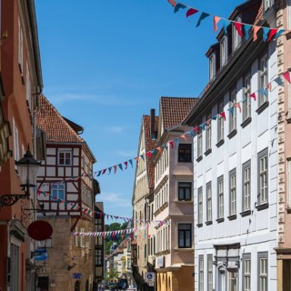 Building in the old town, Steingasse, Coburg, Upper Franconia, Bavaria, Germany