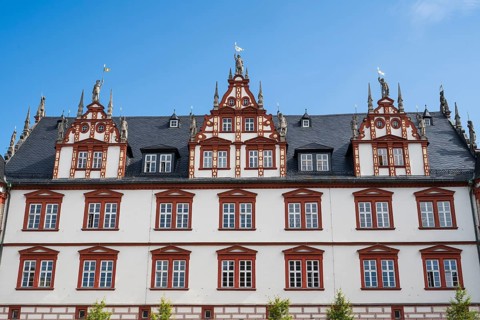 Town house on the market square, late Renaissance, detail, Coburg, Upper Franconia, Franconia,