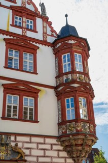 Oriel am Stadthaus, detail, Spitalgasse, Coburg, Upper Franconia, Franconia, Bavaria, Germany