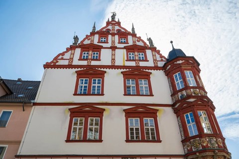 Oriel am Stadthaus, detail, Spitalgasse, Coburg, Upper Franconia, Franconia, Bavaria, Germany