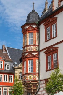 Oriel am Stadthaus, detail, market square, Coburg, Upper Franconia, Franconia, Bavaria, Germany