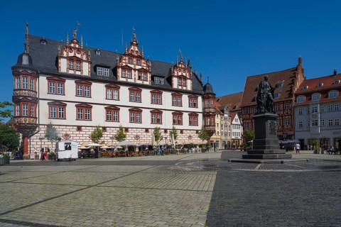 Prince Albert monument next to the town house, late Renaissance, market square, Coburg, Upper