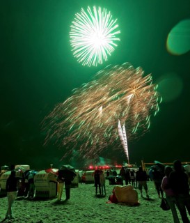 Baltic Sea in flames at Grömitz pier, fireworks, highlight of the season, end of the season, beach,