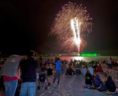 Baltic Sea in flames at Grömitz pier, fireworks, highlight of the season, end of the season, beach,