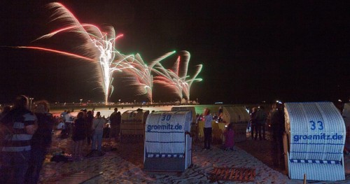 Baltic Sea in flames at Grömitz pier, fireworks, highlight of the season, end of the season, beach,