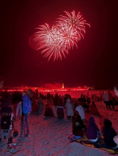 Baltic Sea in flames at Grömitz pier, fireworks, highlight of the season, end of the season, beach,