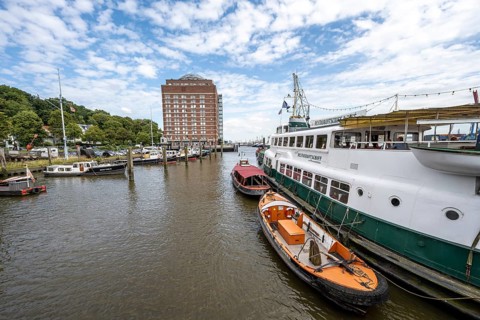 Boats in the museum harbour Övelgönne, Altona, Hamburg, Germany