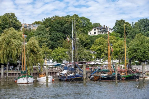 Historic sailboats in the museum harbor Övelgönne, Altona, Hamburg, Germany