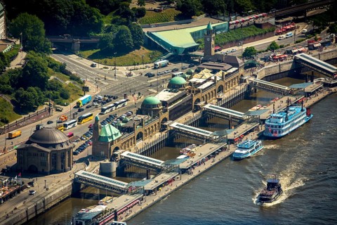 Landungsbrücken with the excursion boat Lousiana Star, Hamburg harbour, Elbe, Hamburg, Free and