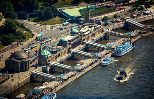 Landungsbrücken with the excursion boat Lousiana Star, Hamburg harbour, Elbe, Hamburg, Free and