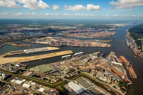 Dry docks of the Hamburg shipyard Blohm+Voss, Hamburg harbour, Elbe, Hamburg, Free and Hanseatic