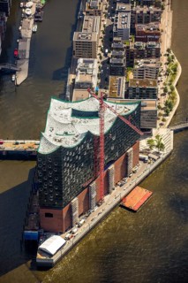 Roof construction of the Elbphilharmony, Elbphilharmonie with Hafencity, Speicherstadt, UNESCO