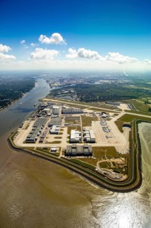 Finkenwerder Airport, runway and factory halls of Airbus Airport, Finkenwerder Airport, Hamburg,