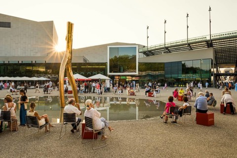 Festival Hall, sunset, Bregenz, Lake Constance, Vorarlberg, Austria