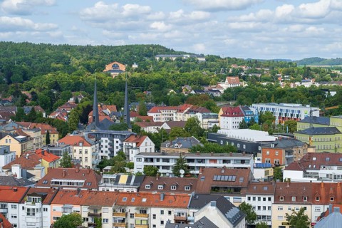 View of the city from the new town hall, the festival hill with the festival house in the back,
