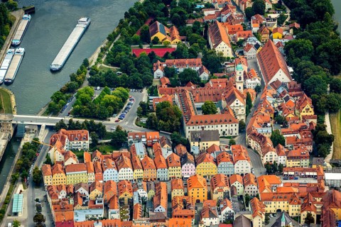 Giebelhausensembel Stadtamhof and St.Mang Church with College of Catholic Church Music and Music