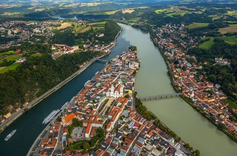 Old town of Passau with St Stephen's Cathedral on the cathedral square as the seat of the Bishop of