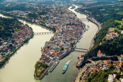 Old town of Passau with St Stephen's Cathedral on the cathedral square as the seat of the Bishop of