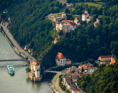 Confluence of the two rivers Danube and Ilz, Freinberg, independent university town in the