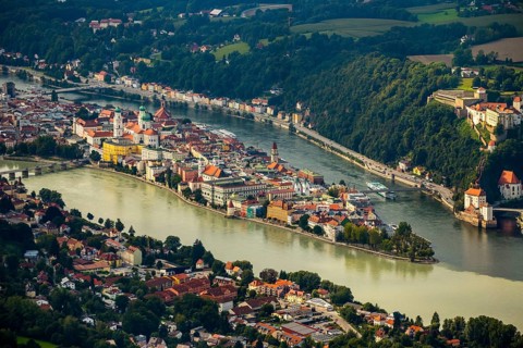 Old town of Passau with St. Stephen's Cathedral on the cathedral square as the seat of the Bishop