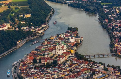 Old town of Passau with St Stephen's Cathedral on the cathedral square as the seat of the Bishop of