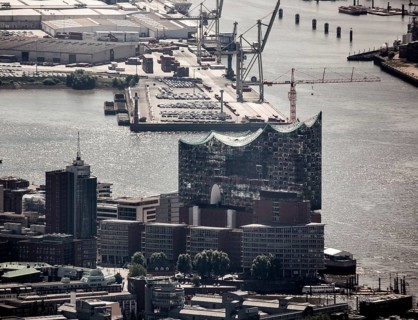 Elbphilharmonie with Hafencity, Speicherstadt, UNESCO World Heritage Site, cruise terminal,