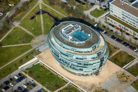 Office tower Heise headquarters in Hanover in spherical shape, Heise Medien GmbH & Co KG, Heise