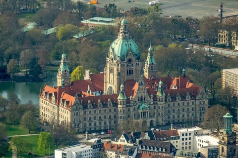New Town Hall, Hanover's landmark, Wilhelminian, castle-like magnificent building in eclectic