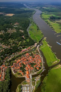 Old town of Hitzacker with the Jeetzel and Altjeetzel rivers, Elbe, Elbe banks, high water