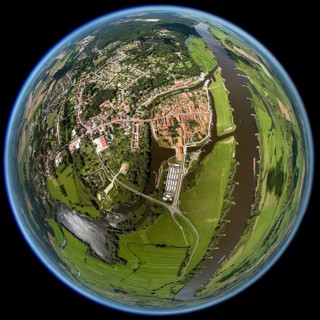 Old town, Elbe, Jeetzel, fisheye lens, round picture, Hitzacker (Elbe), district Lüchow-Dannenberg,