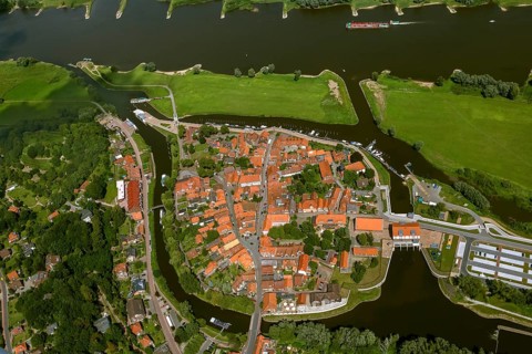 Old town of Hitzacker with the Jeetzel and Altjeetzel rivers, Elbe, Elbe banks, high water